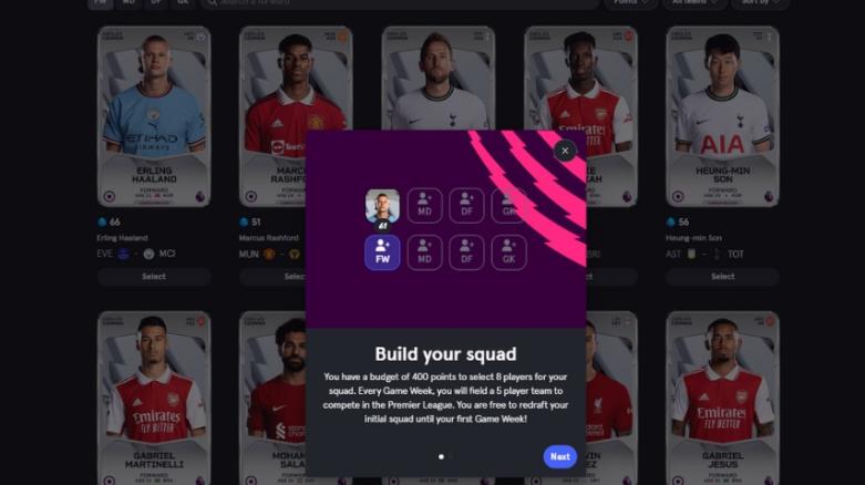 sorare official website Game start screen Organizing a team
