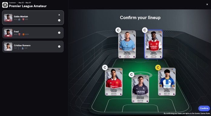 sorare official website Game Screenshot Organize Lineup and Captains